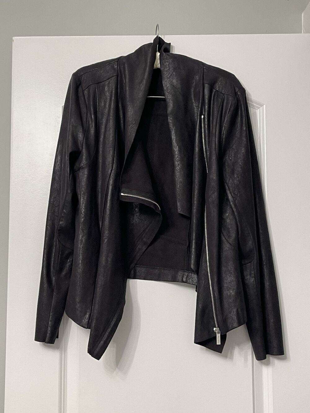 Calvin Klein Faux Leather Black Jacket Sz Large Zip Up Moto Streetwear Chic